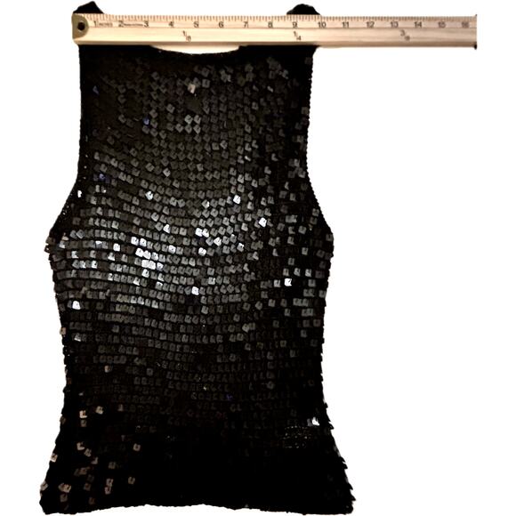 VINTAGE Black Sparkly Sequins Mesh Crochet Sleeveless Top Medium NWOT - Picture 8 of 11